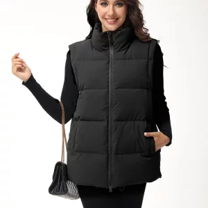 Cinemore Women's Sleeveless Down Vest | Warm Casual Parka Jacket | Solid Cotton Padded Coat