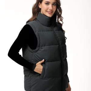 Cinemore Women's Sleeveless Down Vest | Warm Casual Parka Jacket | Solid Cotton Padded Coat