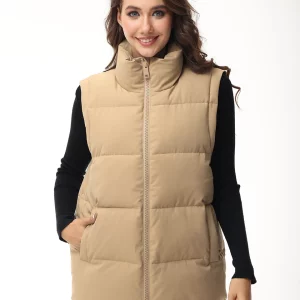 Cinemore Women's Sleeveless Down Vest | Warm Casual Parka Jacket | Solid Cotton Padded Coat