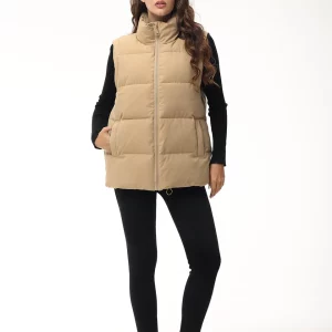 Cinemore Women's Sleeveless Down Vest | Warm Casual Parka Jacket | Solid Cotton Padded Coat