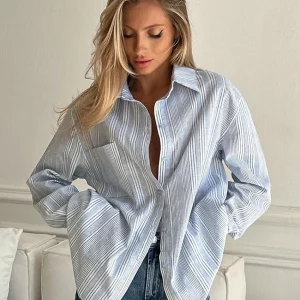 Clacive Blue Stripe Women's Shirt | Casual Lapel Blouse