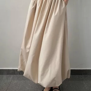 Clacive Casual Khaki Women's Skirt 2024 | Elegant High Waist Long Pleated Skirt