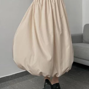 Clacive Casual Khaki Women's Skirt 2024 | Elegant High Waist Long Pleated Skirt