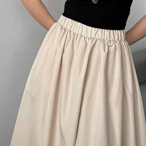 Clacive Casual Khaki Women's Skirt 2024 | Elegant High Waist Long Pleated Skirt