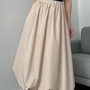 Clacive Casual Khaki Women's Skirt 2024 | Elegant High Waist Long Pleated Skirt