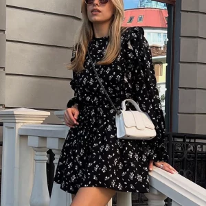 Clacive Casual Print Women's Dress 2024 | Elegant O-Neck Long Sleeve Mini Dress