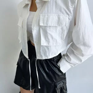 Clacive Elegant White Cotton Lapel Shirt for Women