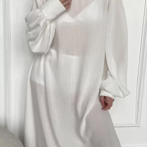 Clacive Elegant White Dress | Women's Casual O-Neck Long Sleeve Fashion Dress