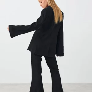 Clacive Fashion Black 2-Piece Women's Outfit 2024 - Elegant Long Sleeve Blazer & Wide Pants