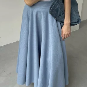 Clacive Fashion Blue Denim Women's Skirt 2024 | Elegant High Waist Office Ankle-Length Casual Ple