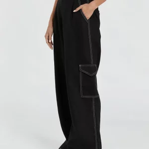 Clacive Fashion Slim Black Linen Women's Cargo Pants