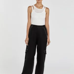 Clacive Fashion Slim Black Linen Women's Cargo Pants