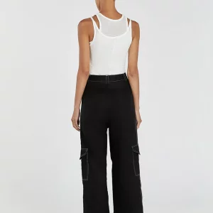 Clacive Fashion Slim Black Linen Women's Cargo Pants