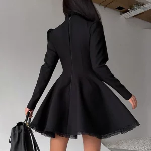 Clacive Fashion Slim Black Women's Elegant O-Neck Long Sleeve Mini Dress