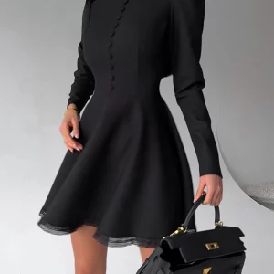 Clacive Fashion Slim Black Women's Elegant O-Neck Long Sleeve Mini Dress