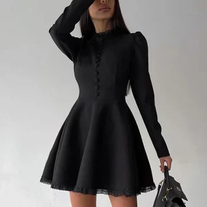 Clacive Fashion Slim Black Women's Elegant O-Neck Long Sleeve Mini Dress