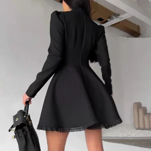 Clacive Fashion Slim Black Women's Elegant O-Neck Long Sleeve Mini Dress