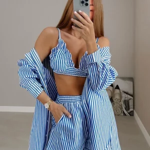 Clacive Fashion Stripe Print 3-Piece Women's Outfit