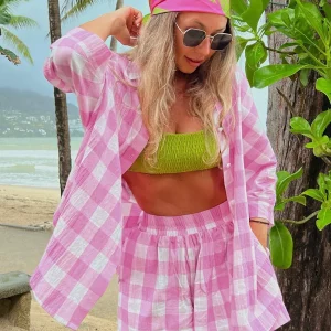 Clacive Plaid 2-Piece Women's Outfit 2024 Fashion Streetwear