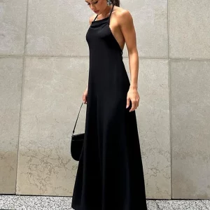 Clacive Sexy Slim Black Women's Halter Jumpsuit 2024 Summer Ankle-Length Elegant Backless Rom