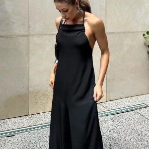 Clacive Sexy Slim Black Women's Halter Jumpsuit 2024 Summer Ankle-Length Elegant Backless Rom