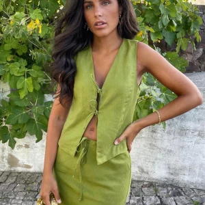 Clacive Sexy Slim Green Cotton 2-Piece Women's Outfit 2024 Summer Tank Top & Long Sk