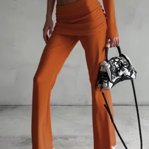 Clacive Sexy Slim Orange Knitted 2-Piece Women's Outfit 2024 Fashion Streetwear