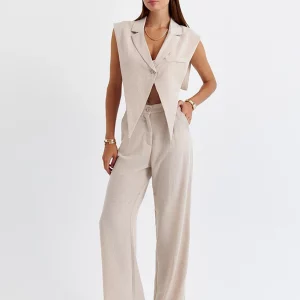 Clacive Sexy Slim White 2-Piece Women's Outfit 2024 Summer Tank Top & Wide Pants Set