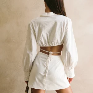 Clacive Sexy Slim White Cotton 2-Piece Women's Outfit: Bodycon Crop Top & Mini Skirt