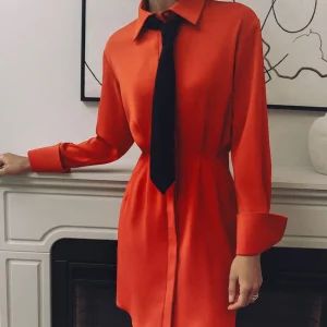 Clacive Slim Red Office Dress 2024 - Elegant Lapel Long Sleeve Mini Dress