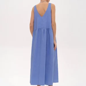 Clacive Summer Blue Cotton Women's V-Neck Sleeveless Dress