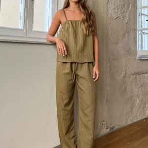 Clacive Summer Khaki 2-Piece Women's Outfit 2024 - Sleeveless Tank Top & High Waist