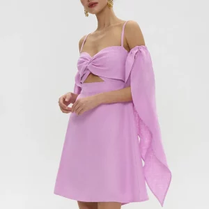 Clacive Summer Pink Cotton Women's Off Shoulder Dress