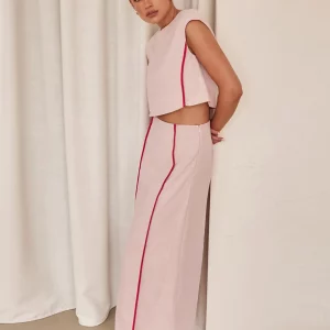 Clacive Summer Pink Skirt Set 2024 | Fashion Sleeveless Crop Top & High Waist Long Skirt | Women