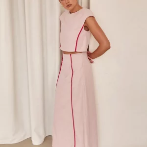 Clacive Summer Pink Skirt Set 2024 | Fashion Sleeveless Crop Top & High Waist Long Skirt | Women