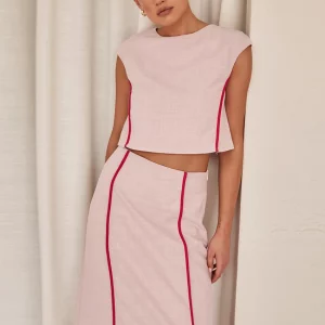 Clacive Summer Pink Skirt Set 2024 | Fashion Sleeveless Crop Top & High Waist Long Skirt | Women