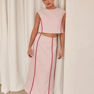 Clacive Summer Pink Skirt Set 2024 | Fashion Sleeveless Crop Top & High Waist Long Skirt | Women