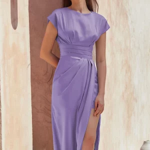 Clacive Summer Purple Women Dress 2024 | Elegant Slim O-Neck Ankle-Length Party Dress