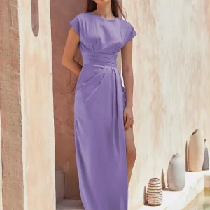 Clacive Summer Purple Women Dress 2024 | Elegant Slim O-Neck Ankle-Length Party Dress