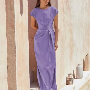 Clacive Summer Purple Women Dress 2024 | Elegant Slim O-Neck Ankle-Length Party Dress