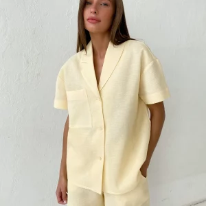 Clacive Summer Yellow 2-Piece Set Women's Outfit 2024 Casual Shirt & High Waist Shorts Street