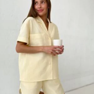 Clacive Summer Yellow 2-Piece Set Women's Outfit 2024 Casual Shirt & High Waist Shorts Street