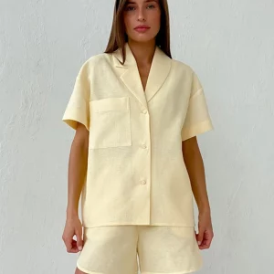 Clacive Summer Yellow 2-Piece Set Women's Outfit 2024 Casual Shirt & High Waist Shorts Street