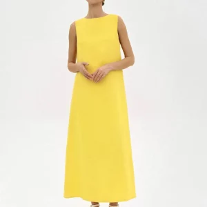 Clacive Summer Yellow Cotton Women's Dress 2024 | Casual O-Neck Sleeveless Ankle-Length Elegant