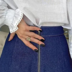 Clacive Vintage High Waist Blue Denim Skirt - Elegant Women's Long Slit Skirt