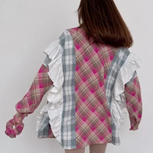 Clacive Vintage Plaid Women's Shirt | Elegant Ruffle Blouse