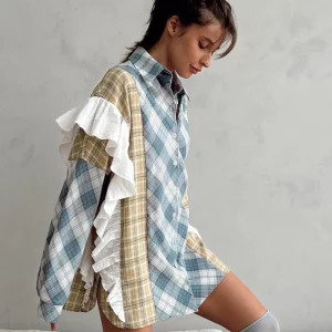 Clacive Vintage Plaid Women's Shirt | Elegant Ruffle Blouse