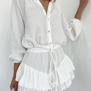 Clacive White Cotton 2-Piece Women's Outfit 2024 Fashion