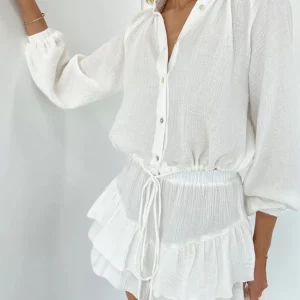 Clacive White Cotton 2-Piece Women's Outfit 2024 Fashion