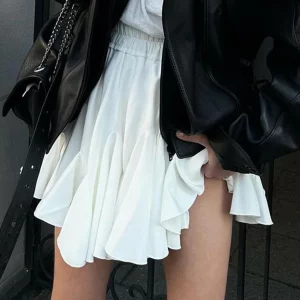 Clacive White High Waist Mini Skirt - Elegant Casual Women's Fashion